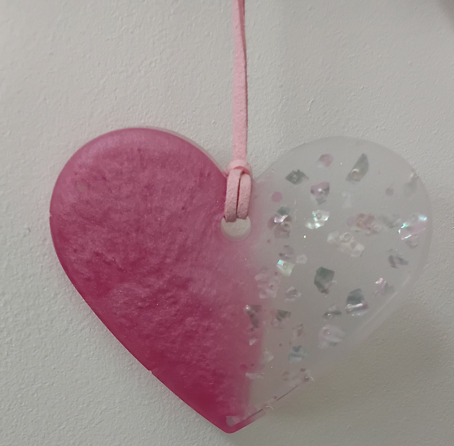 Small Handmade Hanging Heart with Glitter and Shell Pieces