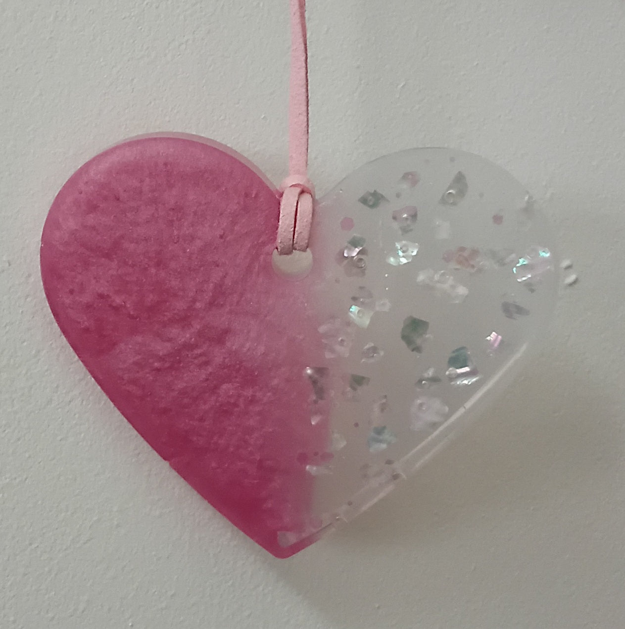 Small Handmade Hanging Heart with Glitter and Shell Pieces
