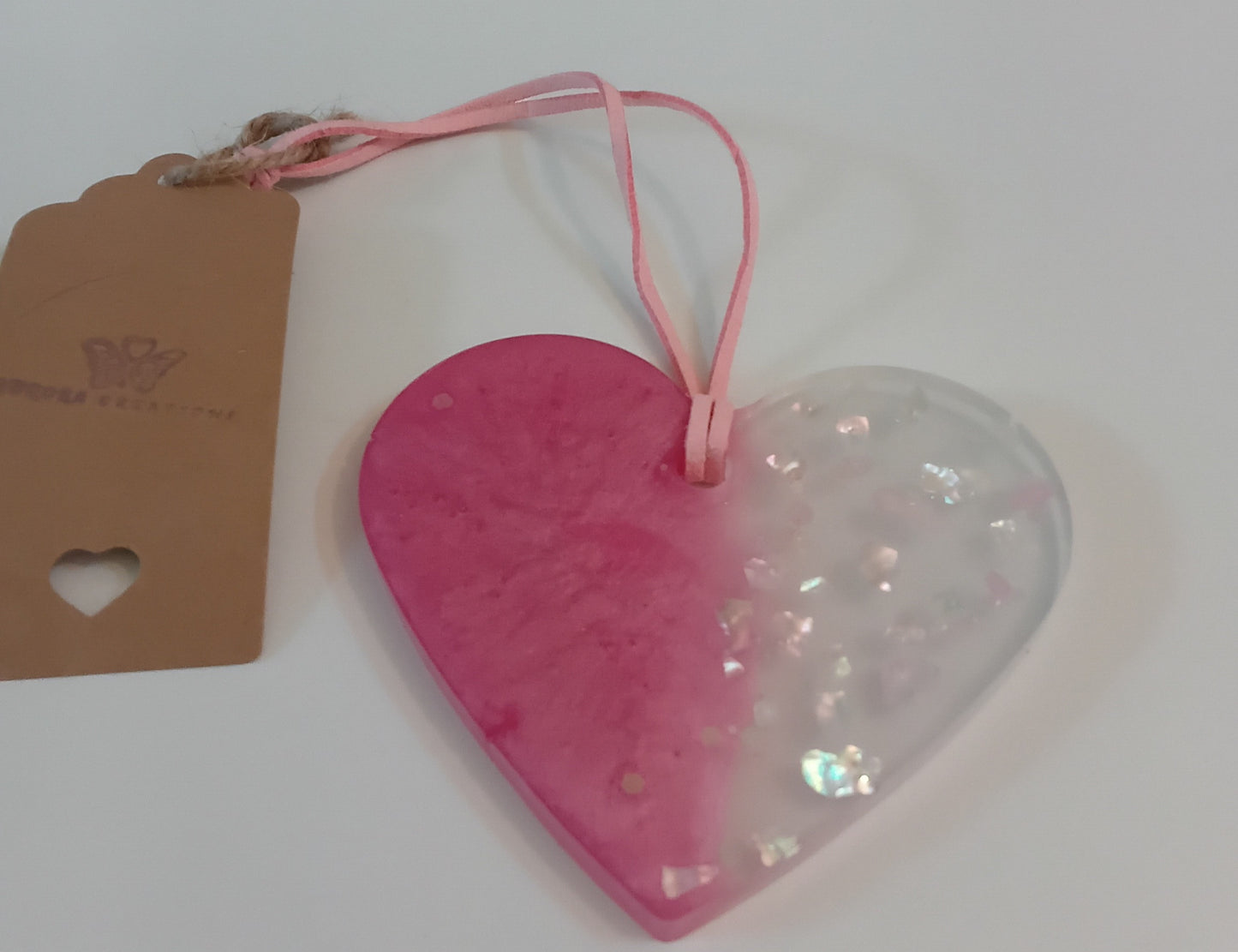 Small Handmade Hanging Heart with Glitter and Shell Pieces