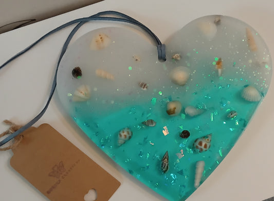 Large Handmade Seaside Shell Hanging Heart