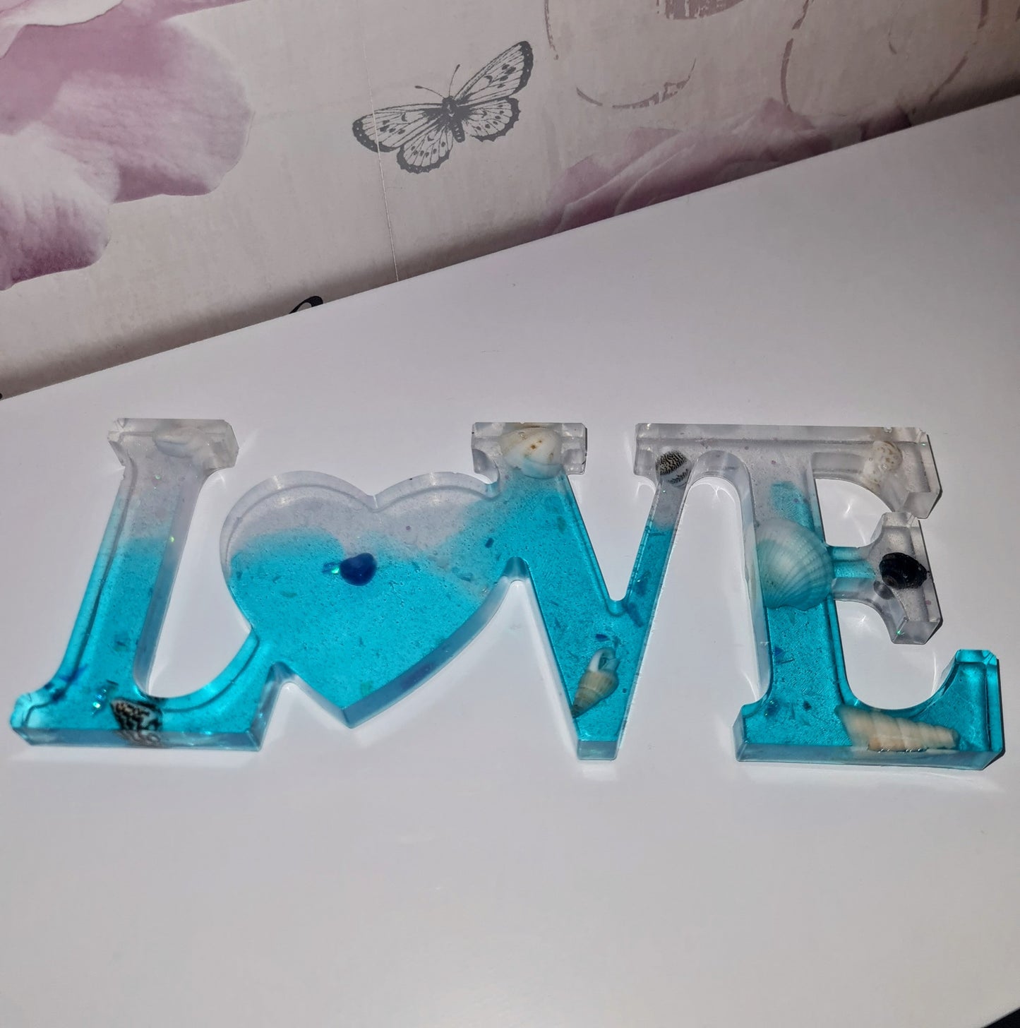 Handmade Seashell Love Freestanding sign